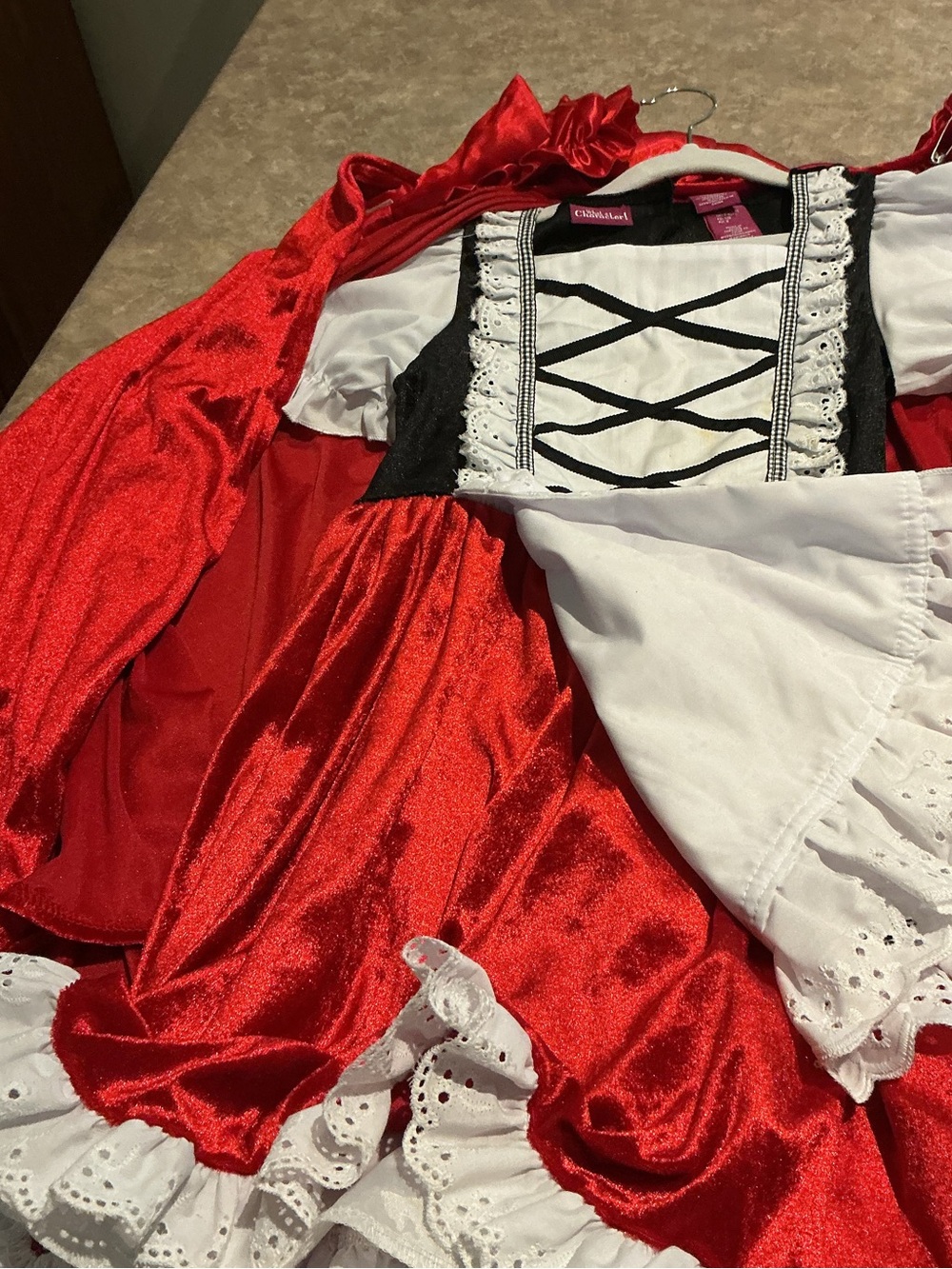 Red Little Red Riding Hood Girls' Costume with White Apron & Coat/Cap - Picture 3 of 15